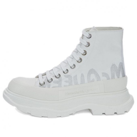 (WMNS) Alexander McQueen Tread Slick Graffiti Logo Boots 'White Grey' - 676718W4RQ29071