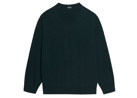 Balenciaga Cashmere V-Neck Oversized Top Dark Green - 682007T41223001