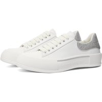 Alexander McQueen Men's Contrast Hel Tab Plimsole Sneakers in White/Metal/Silver - 682410WIB67-9485