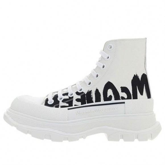 Alexander McQueen Tread Slick Logo Printed Sneakers 'White Black' - 682420W4RQ29356