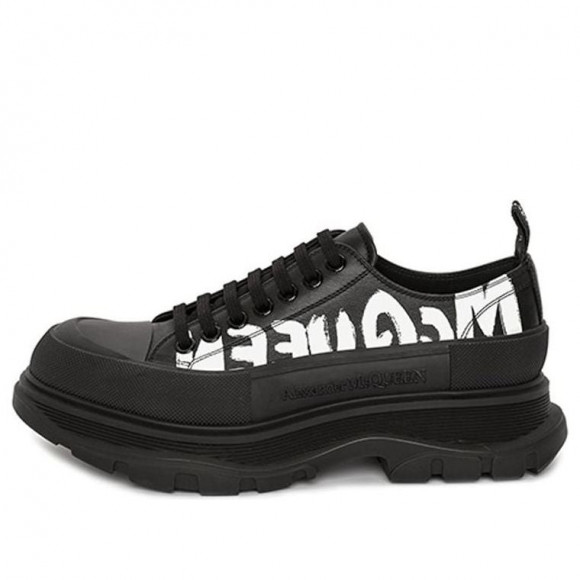 Alexander McQueen Tread Slick Low Lace Up Canvas Graffiti 'Black White' - 682423WIABD1070