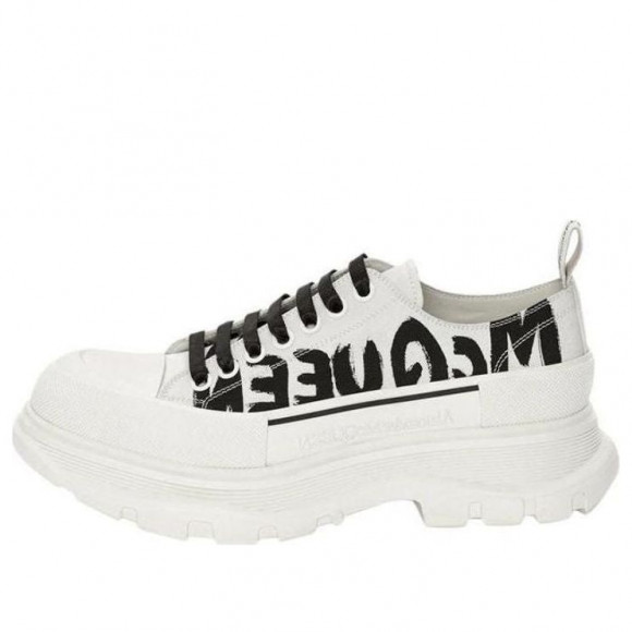 Alexander McQueen Tread Slick Low Lace Up Canvas Graffiti 'White Black' - 682423WIABD9488