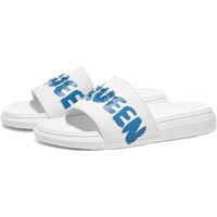 Alexander McQueen Men's Graffiti Logo Pool Slide in White/Lake Blue - 682490W4QS3-9449