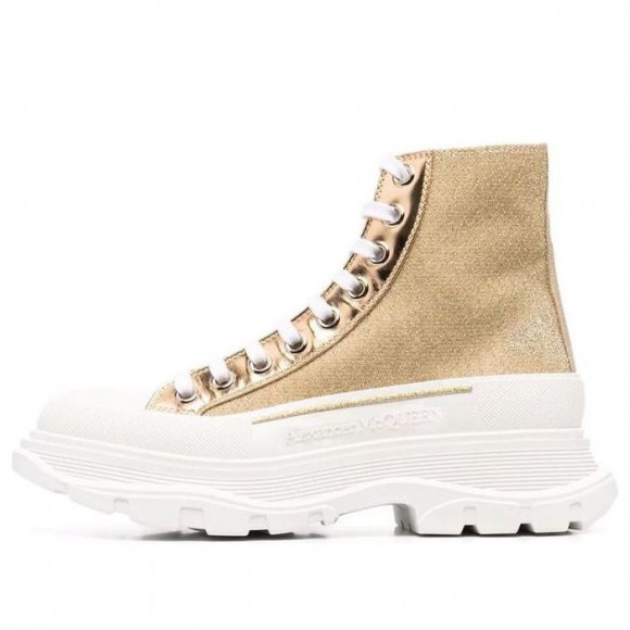 (WMNS) Alexander McQueen Glitter Tread Slick High-Top Sneakers 'Gold White' - 685699W4SG18062