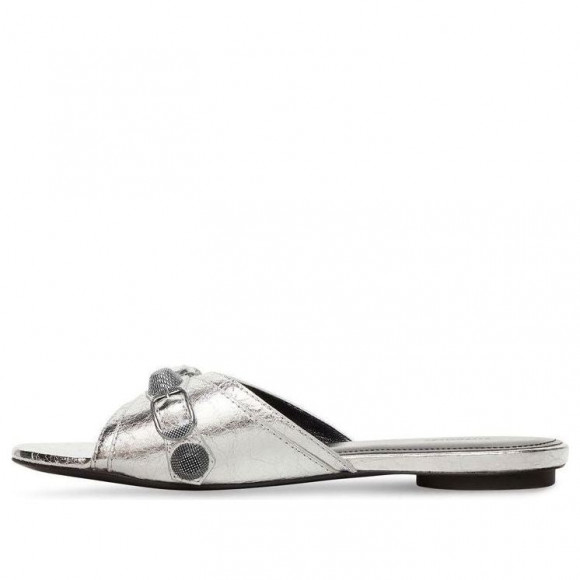 (WMNS) Balenciaga Cagole Metallic Slides 'Silver Black' - 694342WBDK38018