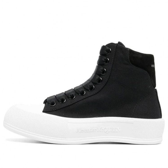 (WMNS) Alexander McQueen High-Top Deck Skate Plimsoll Shoes 'Black White' - 697123W4MV71070