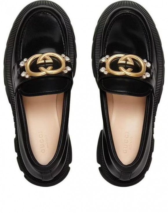 (WMNS) Gucci Lug Sole Interlocking G loafer 'Black Patent Leather' - 700271-DKSD0-1000