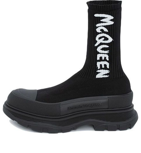 Alexander McQueen Graffiti Knit Tread Slick Boots 'Black White' - 705671W4TV11070