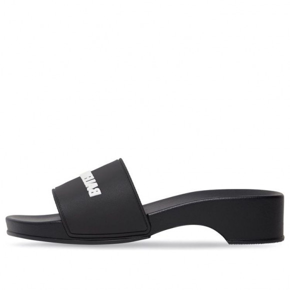 (WMNS) Balenciaga Logo Pool Clog Slides 'Black Rubber' - 707094W1S9M1090