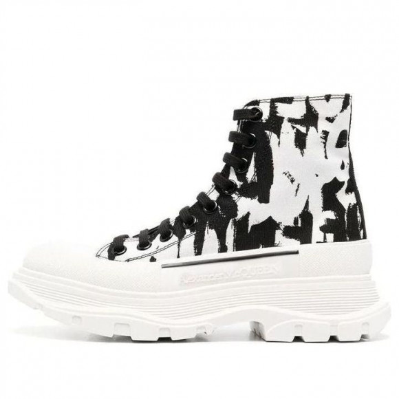 (WMNS) Alexander McQueen McQueen Graffiti Tread Slick Boots 'White Black' - 708089W4TG49356