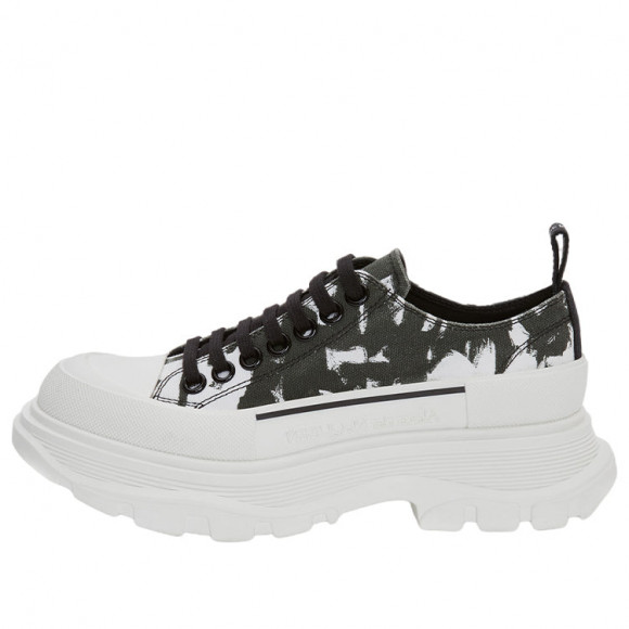 (WMNS) Alexander McQueen McQueen Graffiti Tread Slick Lace Up Shoes 'White Black' - 708093W4TG59356