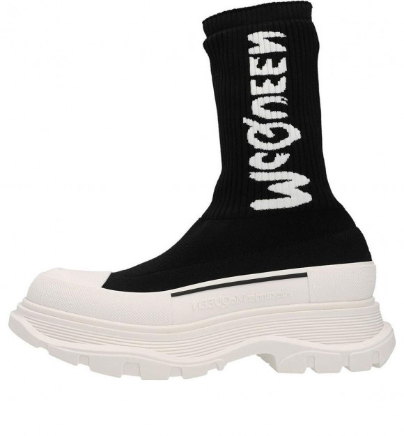 (WMNS) Alexander McQueen Tread Slick Knitted Boots 'Black White' - 708096W4U511041