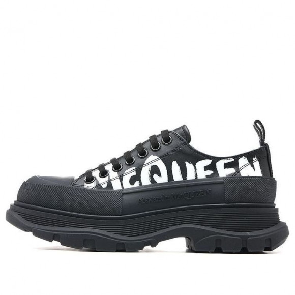 Alexander McQueen Graffiti Tread Slick Lace Up Shoes 'Black White' - 711108WIAT61070