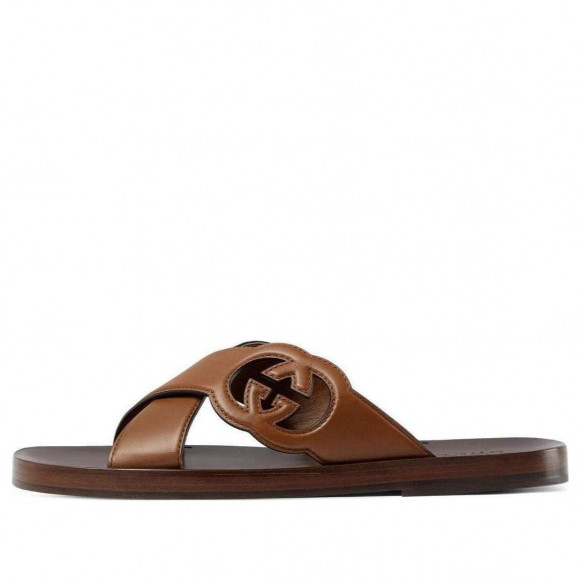 gucci poplin Side Interlocking G Slide Sandals 'Brown' - 738471-US000-2535