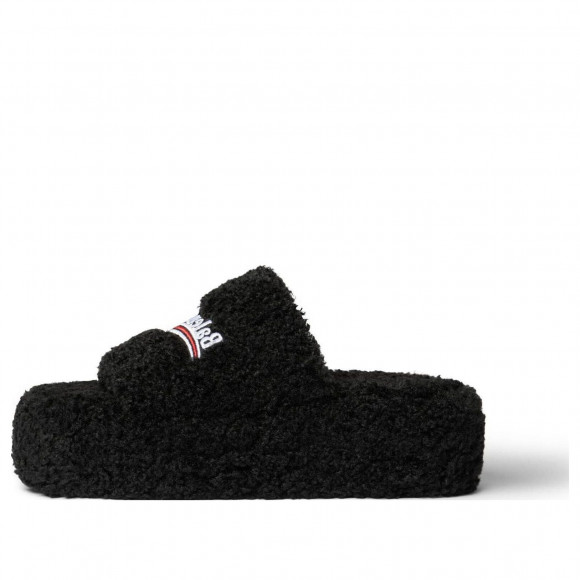 (WMNS) Balenciaga Furry Platform Sandals 'Black Fake Shearling White and Red Political Campaign Embroideries' - 762826W2DO11096