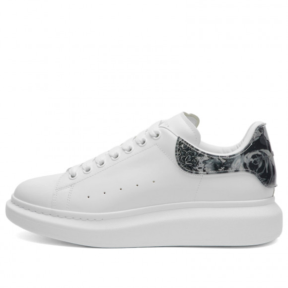 Alexander McQueen Men s Metalic Flower Tab Oversized Sneaker in White Silver