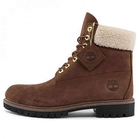 Timberland 6 Inch Premium Waterproof Boots 'Brown and Fleece Collar' - A2GMZ931