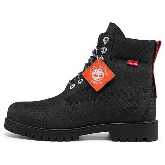 Timberland Heritage 6 Inch Waterproof Wide Fit Boots Black Helcor with Orange