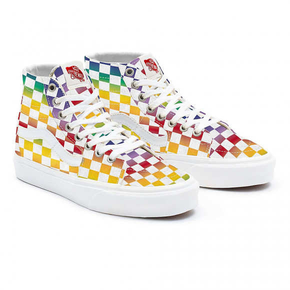 Rainbow checkerboard sale vans high tops