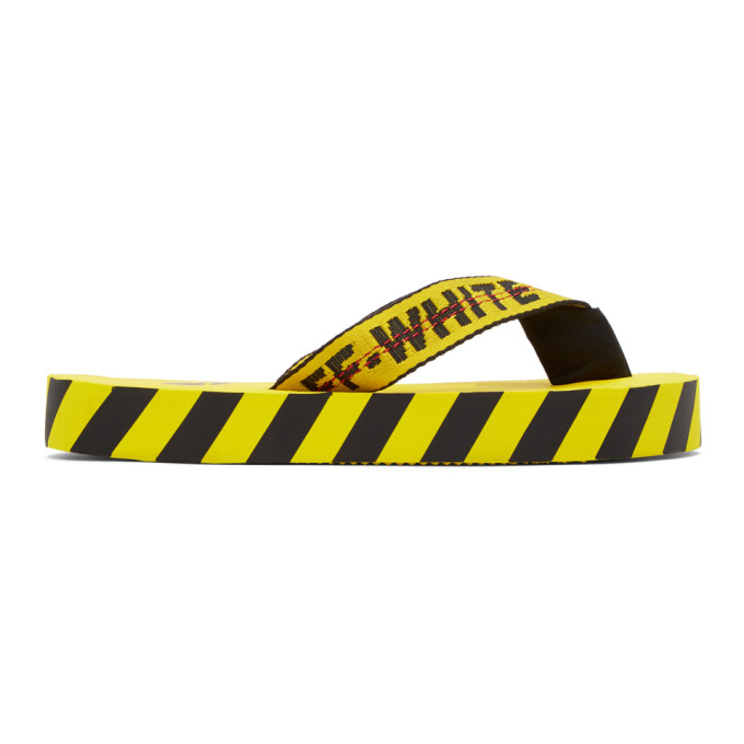 Off-White Yellow and Black Flip Flop Sandals - OMIA131F20MAT0011810