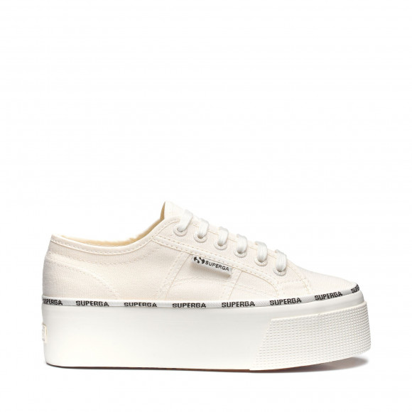 Superga - 2790 LOGO PIPING - Lady Shoes - Wedge - Woman - WHITE AVORIO-BLACK LOGO - S3125LW