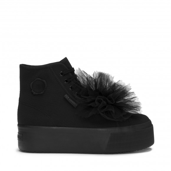 Superga - 2708 HI TOP COCKADE - Lady Shoes - Wedge - Woman - TOTAL BLACK - S4134QWVKTA0435