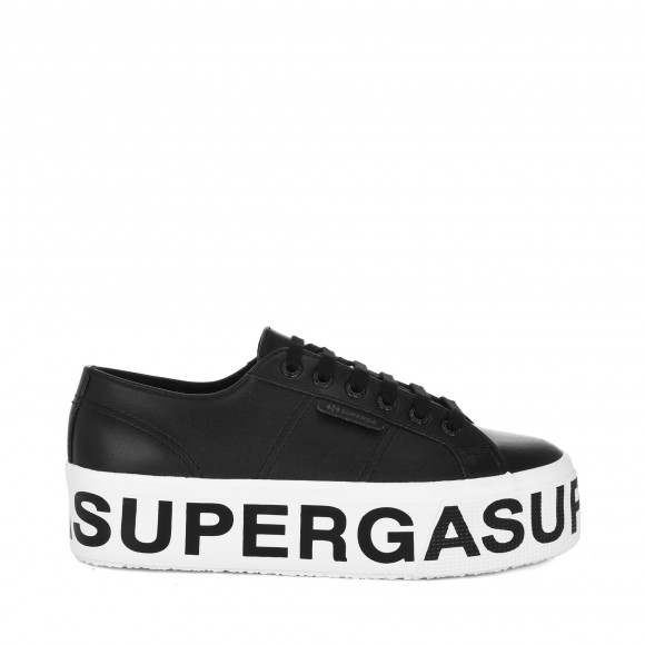 Superga - 2790 VEGAN MATERIAL PLATFORM LETTERING - Lady Shoes - Wedge - Woman - BLACK - S6114PW