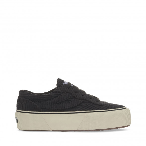 Superga - 3041 REVOLLEY PLATFORM CORDUROY - Sneakers - Wedge - Woman - BLACK BRISTOL-FOFF WHITE - S6124HW