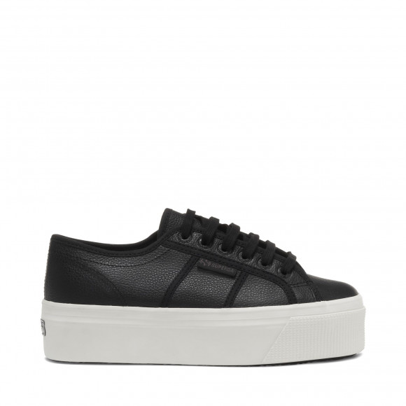 Superga - 2790 TUMBLED LEATHER - Lady Shoes - Wedge - Woman - BLACK-FAVORIO - S7112EW