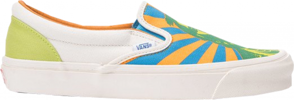 multi colored vans slip on