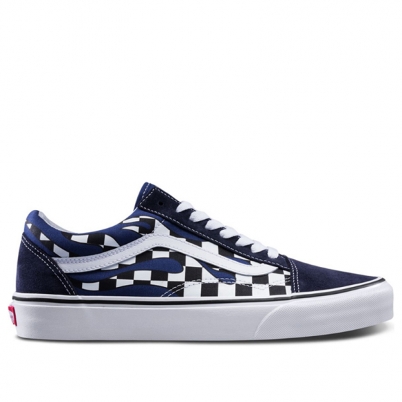 blue checkered vans with flames